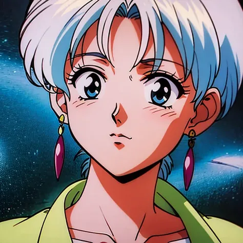 
anime girl with white hair and earrings in a white dress, Anime drawings inspired by Naoko Takeuchi, Tumbler, Serial Art,  80s anime art style ,  retro anime girl , Portrait of a girl of the twelve constellations ,  beautiful anime style portrait, 90s ani...