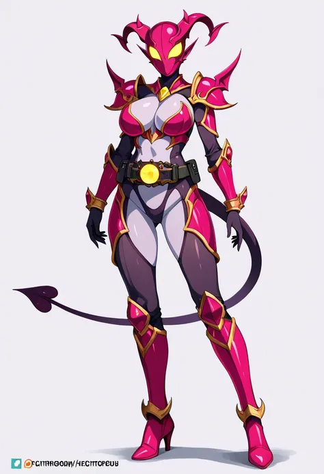 Top quality, full body, standing, from front,looking at viewer,white background, no human features,A succubus-like female humanoid monster,large breasts, glamourous,non-human features,no human face,fully succubus,chitinous armor,henshin belt on waist rider...