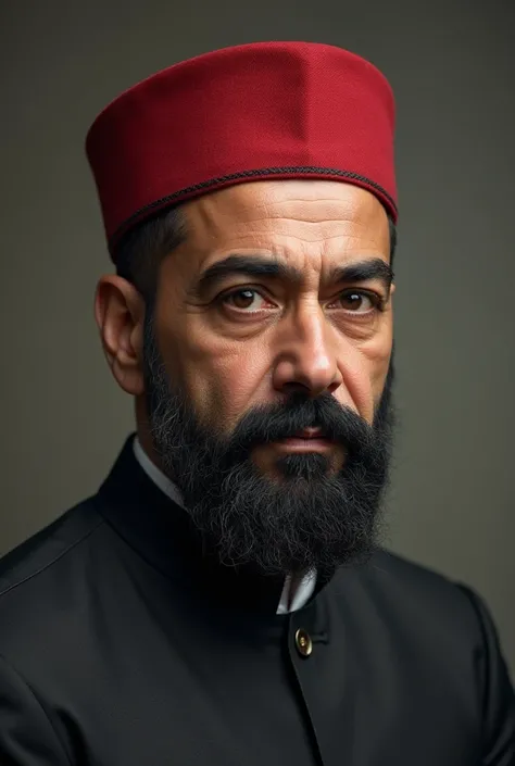 a prime minister,wear fez,have black beard,potrait photo,middle east face