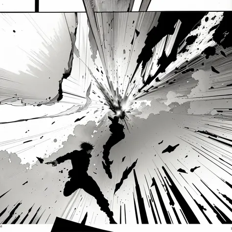 a picture taken from a comic strip of a man flying through the air, black and white manga panel, black and white manga page, tsutomu nihei style, frank miller style, black and white manga style, black and white manga comic, in yoji shinkawa's art style, st...