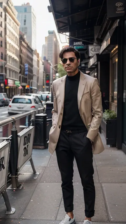 A man wear luxury clothes and standing in New York city