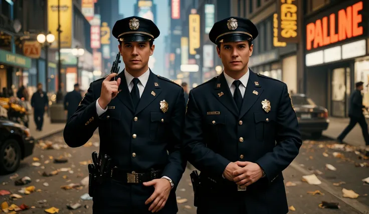 Will Ferrell and Mark Wahlberg as two of New York's most ridiculous yet dedicated cops. In the photo, they stand with serious faces, but their poses and expressions reveal their comedic nature. In the background is a chaotic scene from their latest assignm...