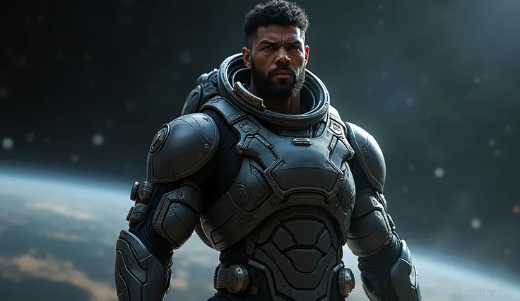 badass cool looking strong black man in a spacesuit