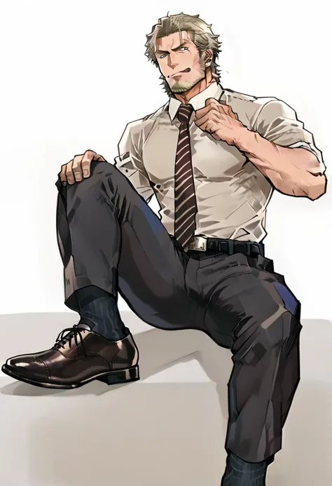 male focus, professor and his student after classes, muscled male, solo, ikemen, mature, male only, swedish, blond, tough man, bold, eyes fix, flat chest, sturdy waist, 50 years old, office worker, collared shirt, tie, three piece suit, belt, slacks, tight...