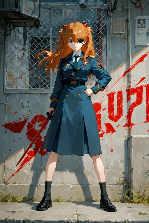 score_9, score_8_up, score_7_up, UHD, 1girl, solo, Masterpiece, UHD, Soryu Asuka Langley, full body, action painting, uniform, yubu, Neon Genesis Evangelion