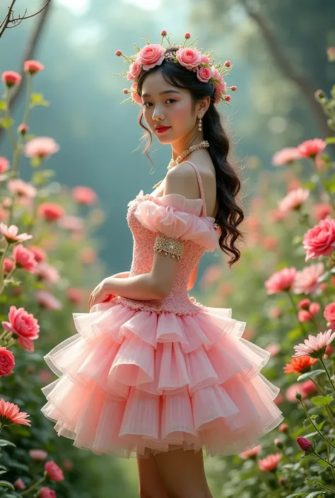 Generate girly  photography different imagine different dress style outfit flowers with images