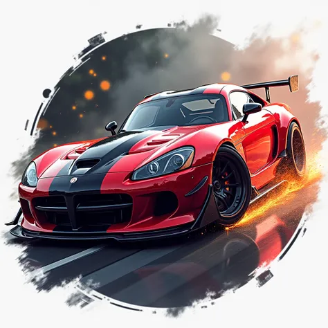 "A high-quality 3D logo featuring a sports car in mid-air after a crash, with smoke and sparks flying, showcasing the intensity of the collision. The background has a blurred action effect, designed in a modern and gaming style with a red and black color s...