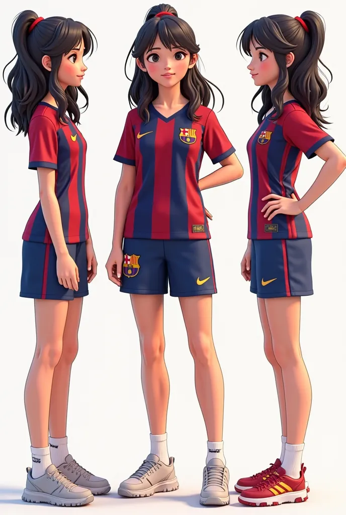 ((A  girl:1.6)),  Complete anatomy ,    harika fizikli,    , super cute, girl,  ,  random poses ,  looking at random angles  , football,  fc barcelona jersey , open pile 