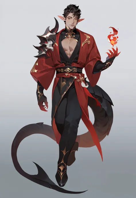 score_9, score_8_up, score_7_up, score_6_up, score_5_up, score_4_up 1boy, ((character concept)), , demon,furry, (fullbody) , , detailed,yaoyaoaka,  short hair,elf ears, sexy, tail, curly hair, asian