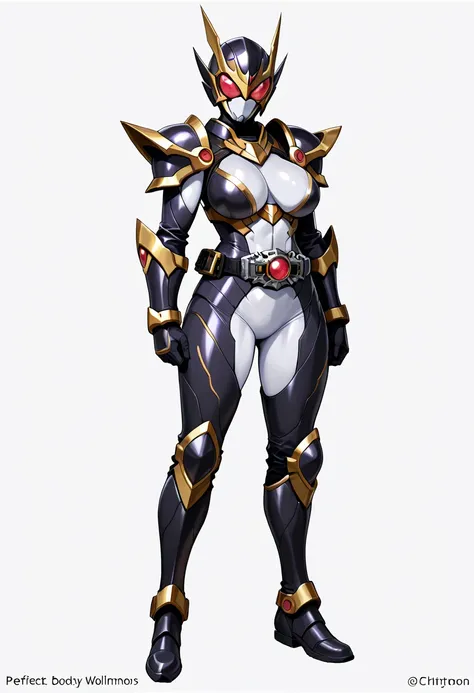 Top quality, full body, standing, from front,looking at viewer, white background, no human features,A sexy wolf-like  female humanoid monster,perfect body,large breasts, chitinous armor,rider belt