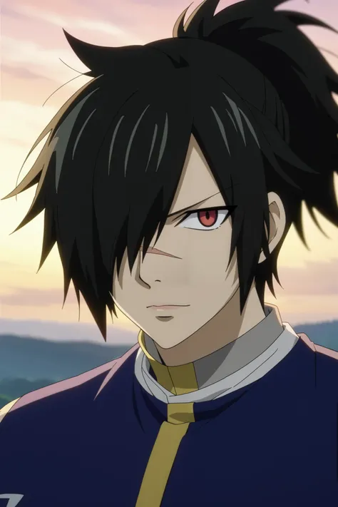 score_9, score_8_up, score_7_up, source_anime, rating_safe, rogue_cheney, black hair, red eyes, ponytail, hair over one eye, scar, tattoo, close-up, happy,, 1boy, male focus, anime screencap, best quality, official style, depth of field, looking at viewer,...