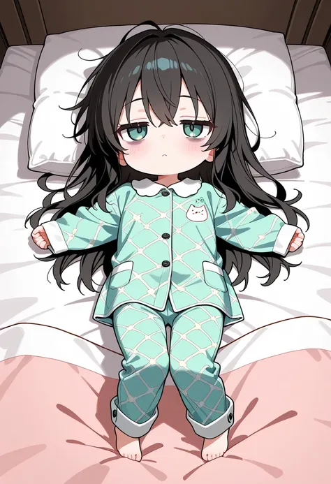 score_9, score_8_up, score_7_up, score_6_up, score_5_up, score_4_up,,Masterpiece,Best quality,Absurdres,Amazing quality,pop art,
Chibi character, Chibi girl lying on futon,hangs her head and looks tired, bags under eyes,jitome,messy black long hair,
Wearin...