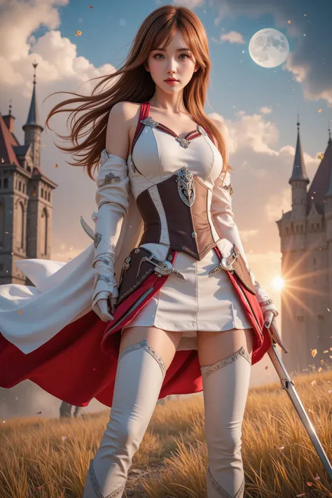 (Ultra-high quality, hyper-detailed, 8K, cinematic lighting, photorealistic anime style),  
(Asuna Yuuki:1.3, a perfect fusion of beauty, strength, and grace, exuding confidence and warmth),  
(Silky chestnut-brown hair, long flowing strands cascading down...