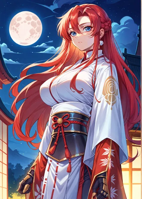  high res、 Masterpiece、最 high quality、 high qualityモデル、 high detail on the face、 high quality、 very detailed、超 high res、1990s\( style\)、(rene_Cardiff 、 red hair ,  long hair, stupid hair、 long straight hair,  blue eyes, Big Breasts)、( expressionless、Emotio...