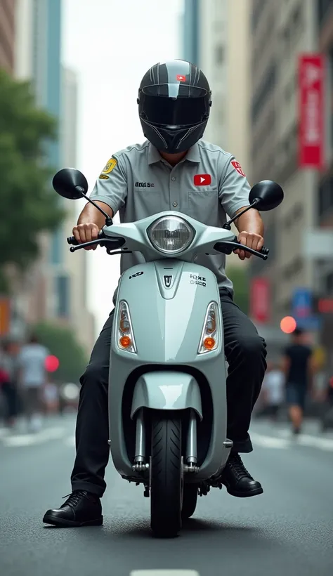 A man who drives a motorcycle with the name of Courier Abi and uses a light gray RKS des 125 brand scooter motorcycle, Logo design for a youtube channel that shoots vlogs 