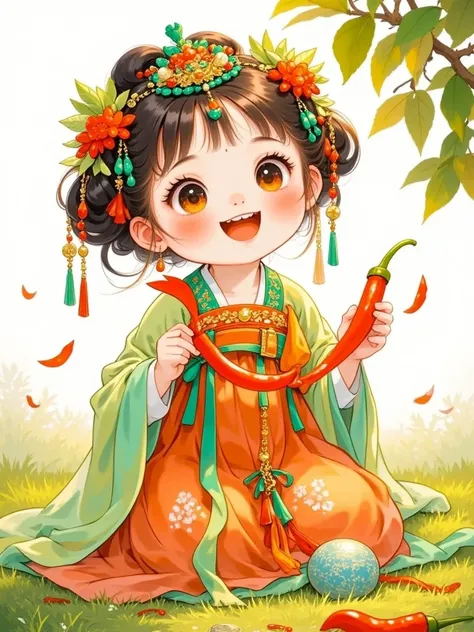     Little cute，Harvesting Chili Peppers