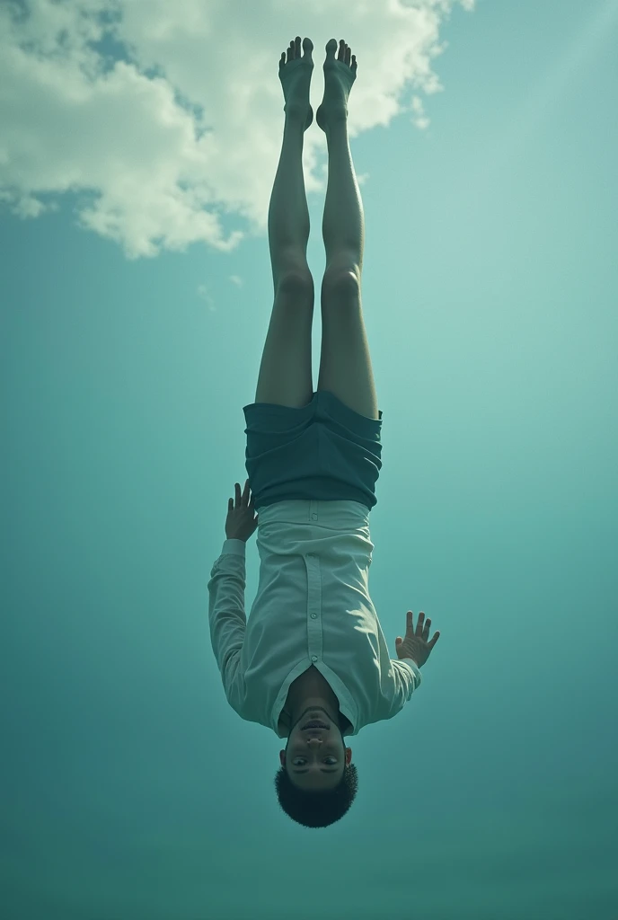 Man of 1.80 meters floating upside down in the water