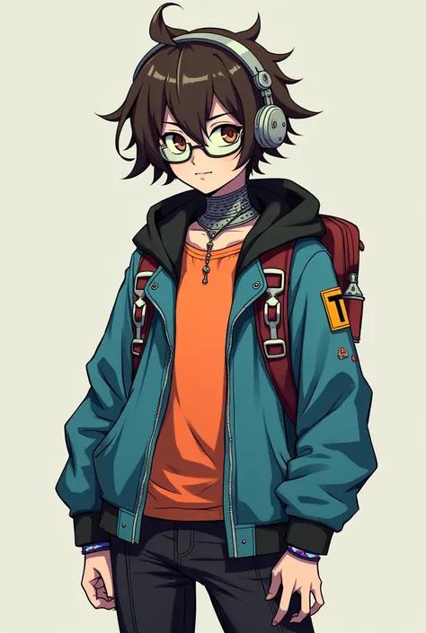 Height - 172 cm
The art style is cyberpunk.
Brown-dark hair (the crown is dyed black, the edges are light brown). Almost always a perky face. Gray headphones that look like some kind of old thing with a small micro on the left. From the middle of the neck ...