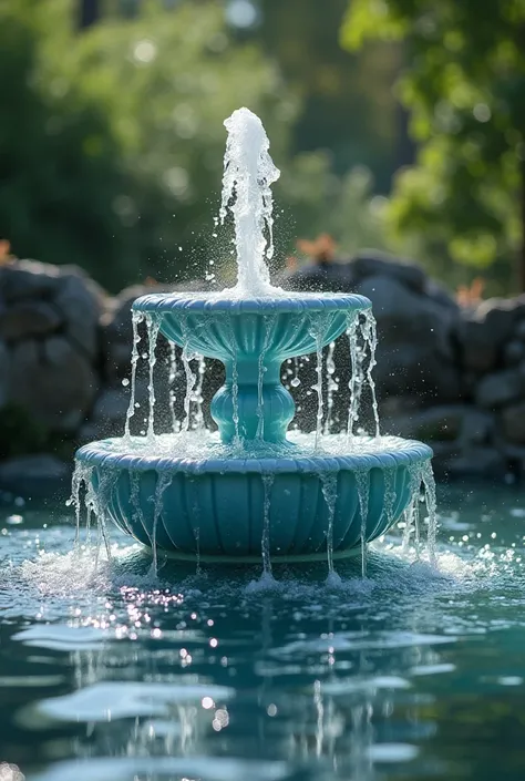 I want a picture of a water fountain in an innovative, attractive and distinctive style that contains the word "The fountain of good"  in a distinctive font. The background is a spring of water to enhance the view in a realistic manner, the flow of water i...