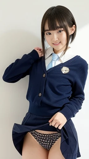 Ultra High Definition, ((skirt lift,skirtlift)),((ultra detailed panties)),It's high definition , ponytail hairstyle, best quality, smile、school uniform, ((Transcendental cute *********************))、 ((Super cute face))、Panties with only strings、Aoi Yuki