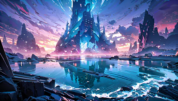 anime aestetics, sea scape, northern sea, icebergs, huge ice spikes from the water, cold colors, bright colors, underwater temple, underwater ligths, fantasy artwork, giant structure, ancient structure, atmospheric perspective, perspective, wide shot, UHD,...