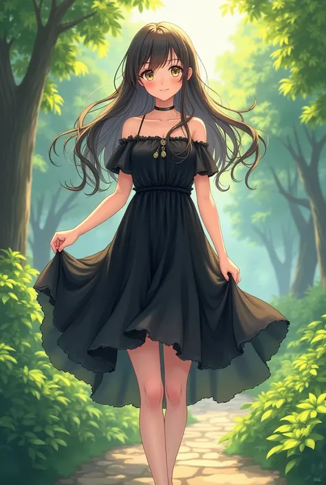 Anime Girl Black Summer Nashi Dress Full Shot