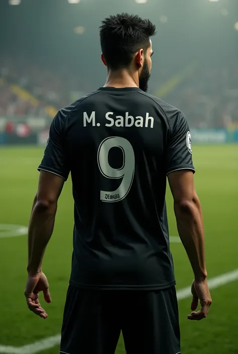 I want you to make me a black soccer shirt from the back, i want you to write the name "M.SABAH" And number "9" Please