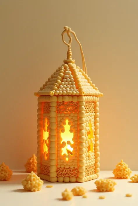 
The Ramadan lantern consists of crackers in the form of cono and pasta, but the post is in empty places 