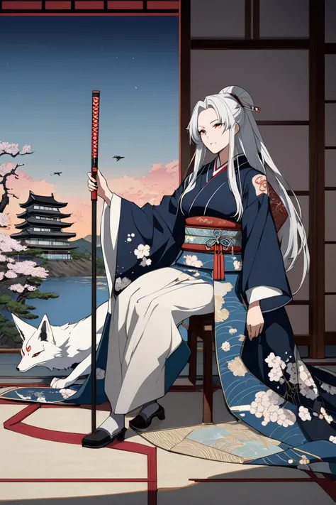 ukiyo-e,      Super Complex Hi-Vision    ,      Beautiful Traditional Japanese Culture ,  Hanafuda、   Geometric Model  、  long hair,   Silver Hair, ukiyo-e,      Super Complex Hi-Vision    ,      Beautiful Traditional Japanese Culture ,  Hanafuda、   Geomet...