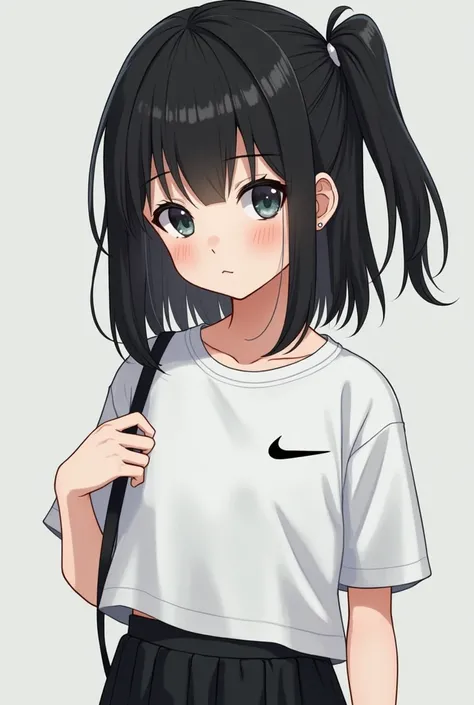 white on top,black colors mixed part simple only girl with nike logo get an anime camera angle a little bit up