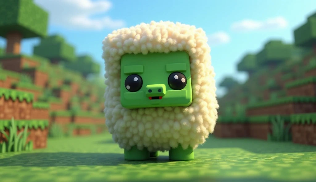 Create a sheep-shaped version of the creeper creature in Minecraft and make it cute