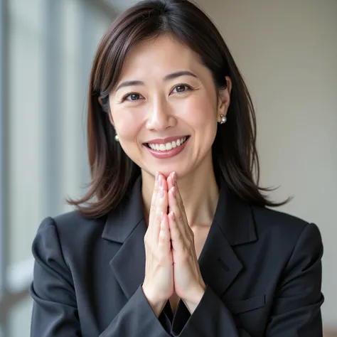 『 one Japanese girl :1.3』『 Real Photos:1.3』 top quality:1.2、(( large saggy breasts、 slender figure))、 I can see a little cleavage、(( 40 year old woman))、(( has red cheeks))『 smiling showing teeth :1.9』、((( anatomically correct、 perfect anatomy、 anatomicall...