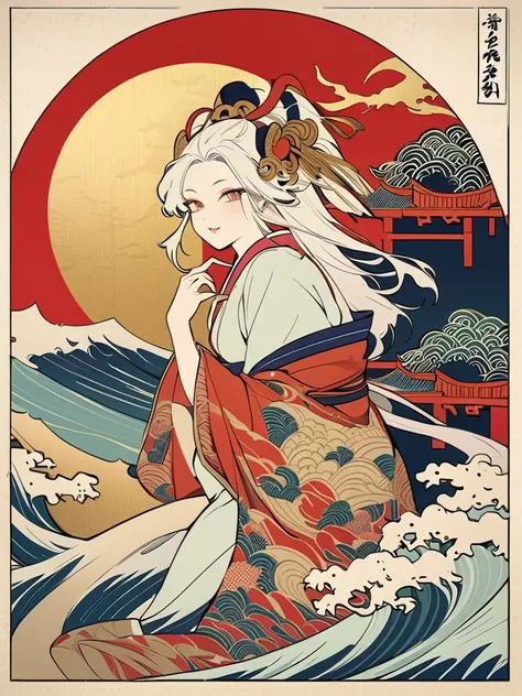  ukiyo-e、 Japanese Dragons and Magatama  ,insufficient々  White Fox、   Mysterious Goddesses   、 ukiyo-e,    Golden Cloud   、