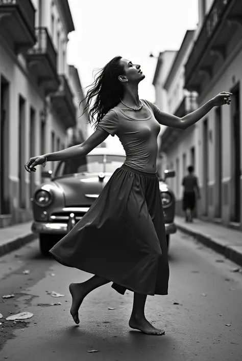  Dance in the streets of Cuba  、　            one woman       ,             touching clothes             , 期限切れの            shot on film            ,       woman posing in front of a classic car filmed on expired film Taken with a {x}          Hasselblad Ca...