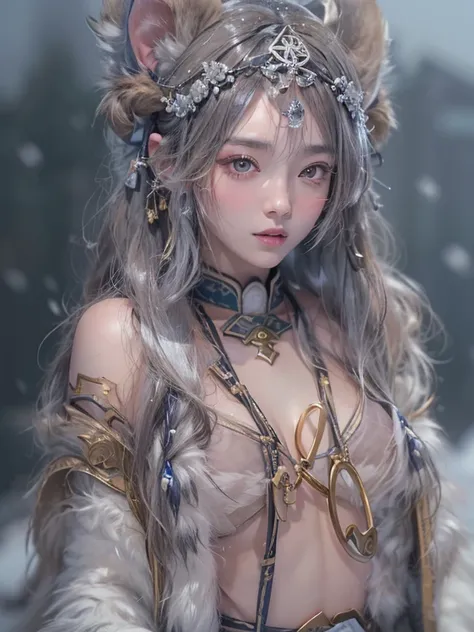 Hiding in the snowy mountains、Hair flow、 ((Highest quality、   masterpiece、8k、Highest quality、   Ultra High Resolution、   Award-winning work   )、(   accurate anatomy:1.1)、(      Look at Me and Laugh   :1.1)、Shining fair skin with    Ultra High Resolution、Th...