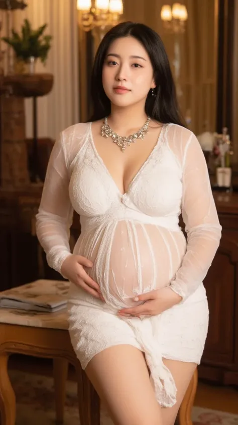 (top-quality, ​masterpiece, 8k HDR, ultra-wide full body shot), (a 18yo young beautiful gorgeous curvy slender busty elegant wife), perfect large perky breasts, straight long hair, evening time, natural erotic lantern light, natural light skin, Korean godd...