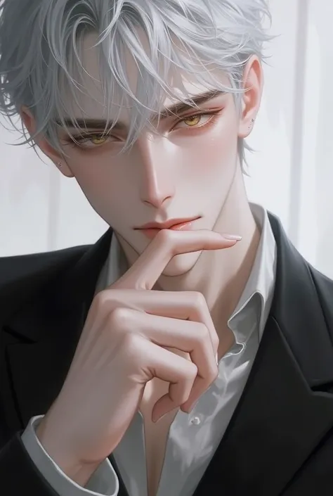  young handsome men,Shirogane short hair,Golden Eyes,Classy and sexy, graceful and elegant,Kiss the back of the hand, anatomically correct,  anatomically correct,  top quality, 