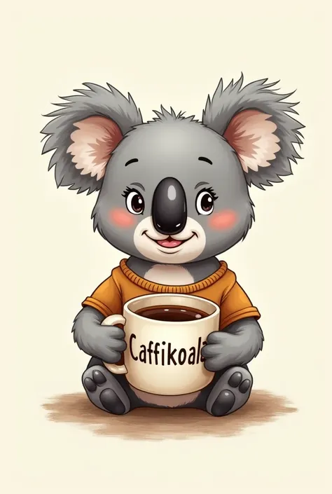 generate me the same koala with a coffee in his hand and on the mug is written the brand "CaffiKoala" like the one from the previous photo (animated one, more like a drawing)