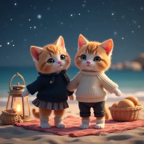baby cat drawn in size 25 , 2 adorable baby cats , A realistic cat is standing on 2 legs ,smile, The eyes look like beautiful marbles,Detailed and realistic coat ,Don't blur the background, 1 is a black sweater and skirt , 1 is an ivory sweater and pa...