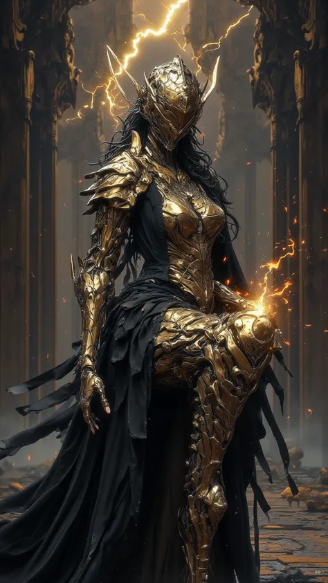  A masterpiece of women in medieval armor as a witch，high quality， Extremely detailed digital painting ，Cast a powerful lightning spell ，Charming setting， Surrealism ， Wrong Complicated Details ， Dramatic lights ， Mythical art by Midjourney 