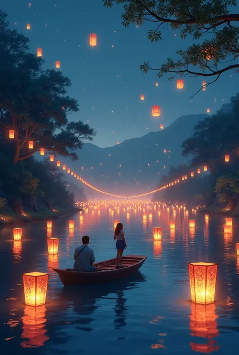 Give me lantern festival to draw. Note:  Image of a person dropping from a boat, little detail