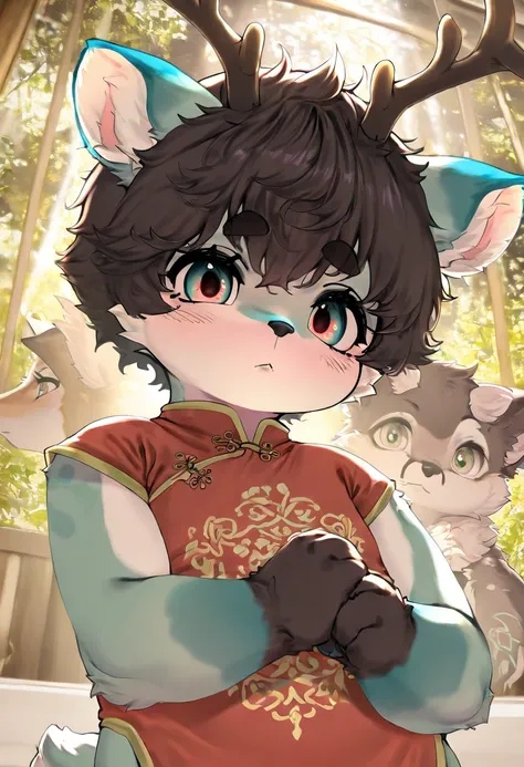    Fox Boy   ，   furry boy， Toddler， Chinese costume masterpiece ， best quality，Gauss，actual，  1 boy ， male focus ， is unique， （  Delicate eyes and delicate faces  ） , （ Handsome Face ） , （perfect anatomy） ，Thick eyebrows，Short hair details， Very detailed ...