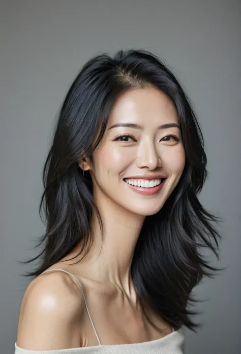  Japanese women　 very delicate and beautiful　  black hair　smile　 upper body　