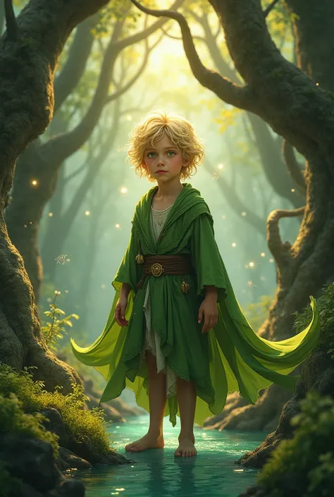  boy with blond and curly hair who is the guardian of the forest 