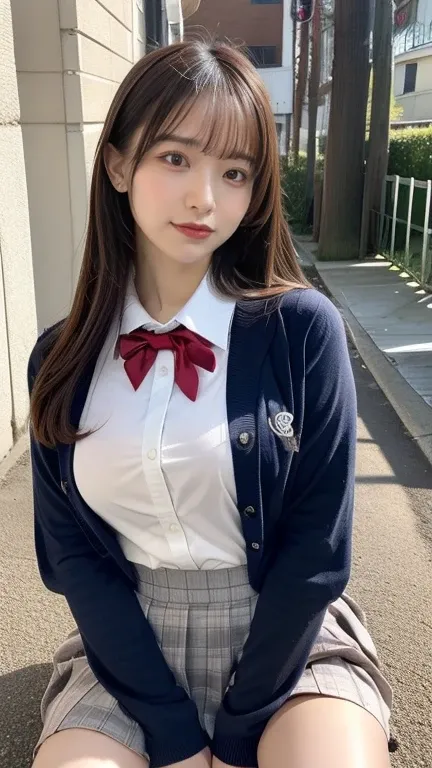 A beautiful woman who makes people like you、 exhibitionist、nsfw、 school uniform(White long sleeve collared shirt、 exy pose、orgasm:1.5、  on legs 