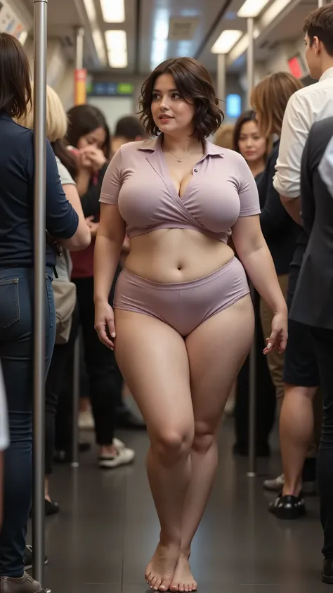 21st Century 2025 France ， a woman(((plump女人（(Fat，plump，Fleshy(Strong and sturdy waist, Curved Plus Size Body )(Short, fluffy, slightly curly hair), Wear high-neck flight attendant clothes（Cover bust，Don't miss your boobs， not to miss neck）， belt ，Wear tri...