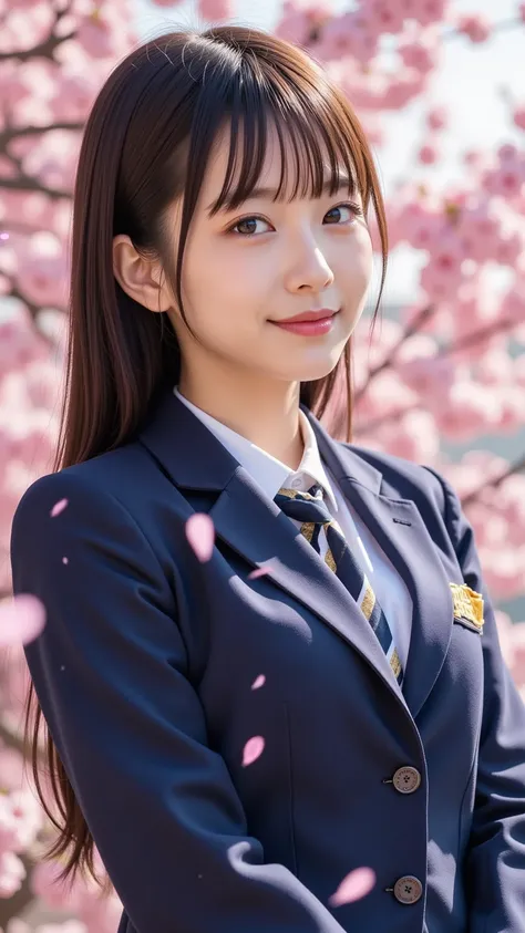 nsfw,   Korean Idols,  Nogizaka idol,actress,  gravure idol,   Graduation Ceremony、  high school girl、uniform 、    navy blue blazer  、   cherry blossoms in full bloom 、Cherry Blossom Confetti  、 Term ratio、  cute、((  18 year old woman:1.2))、Young  cute Jap...