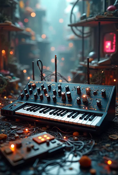  Create the background of a synthesizer plugin based on recycling,  with a modern ,  background keyboard and digital sounds , includes knobs 