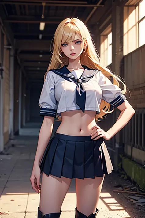 Highest quality, 4K, ultra-high definition, highest resolution, masterpiece, (mature adult woman) One female swordsman (mature woman) European facial features. Blonde. Long straight hair, ((Bangs parted and swept away.)) () Long eyelashes, narrow, upturned...