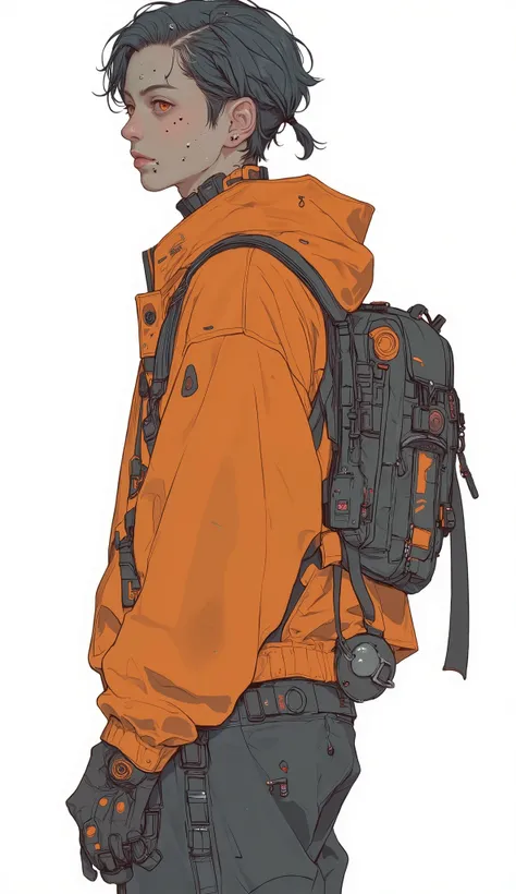 anime character holding an orange hoodie and backpack in front of a white background, Genzoman , Joker as Naruto , anime cover , naruto Uzumaki, Uzumaki, kashart kentz , animated art with beautiful details , Naruto art style , pretty detailed ani...